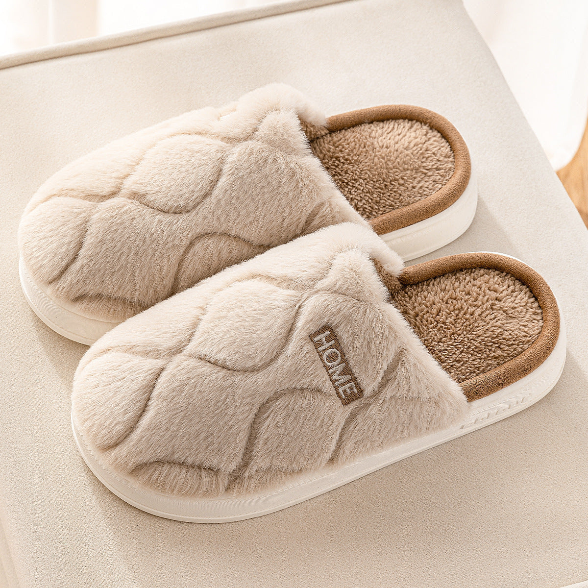 Plush Winter Indoor Warm Slippers. Solid Floor House Couple Shoes