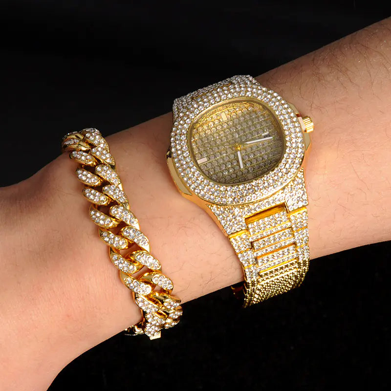 Hip Hop Cuban Chain Necklace Bracelet Set