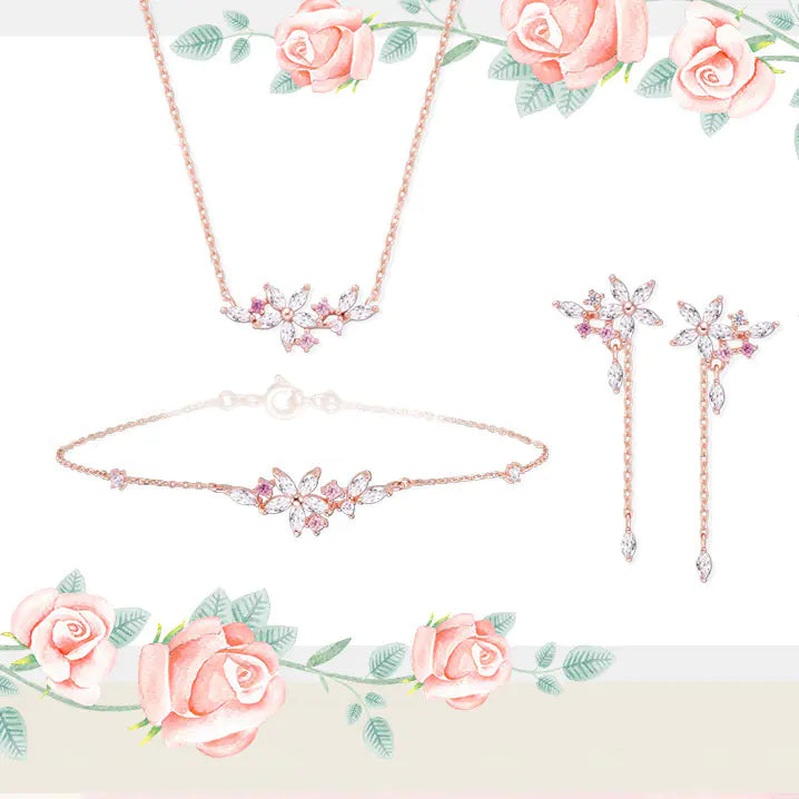 925 Sterling Silver Floral Branch Necklace and Earrings Set
