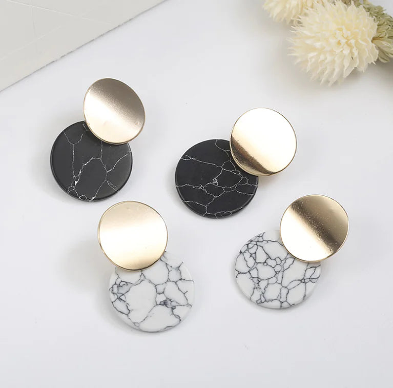 Vintage Marble Stud Earrings for Women
