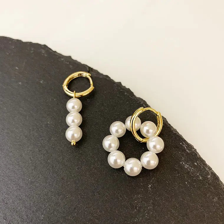Asymmetric Metal Circle Pearl Earrings for Women