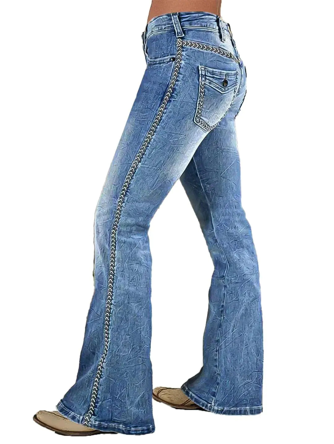 Boot Cut Jeans for Women. Embroidery Mid Waist Wash Tummy Control Jean Flare Stretchy pants. Denim