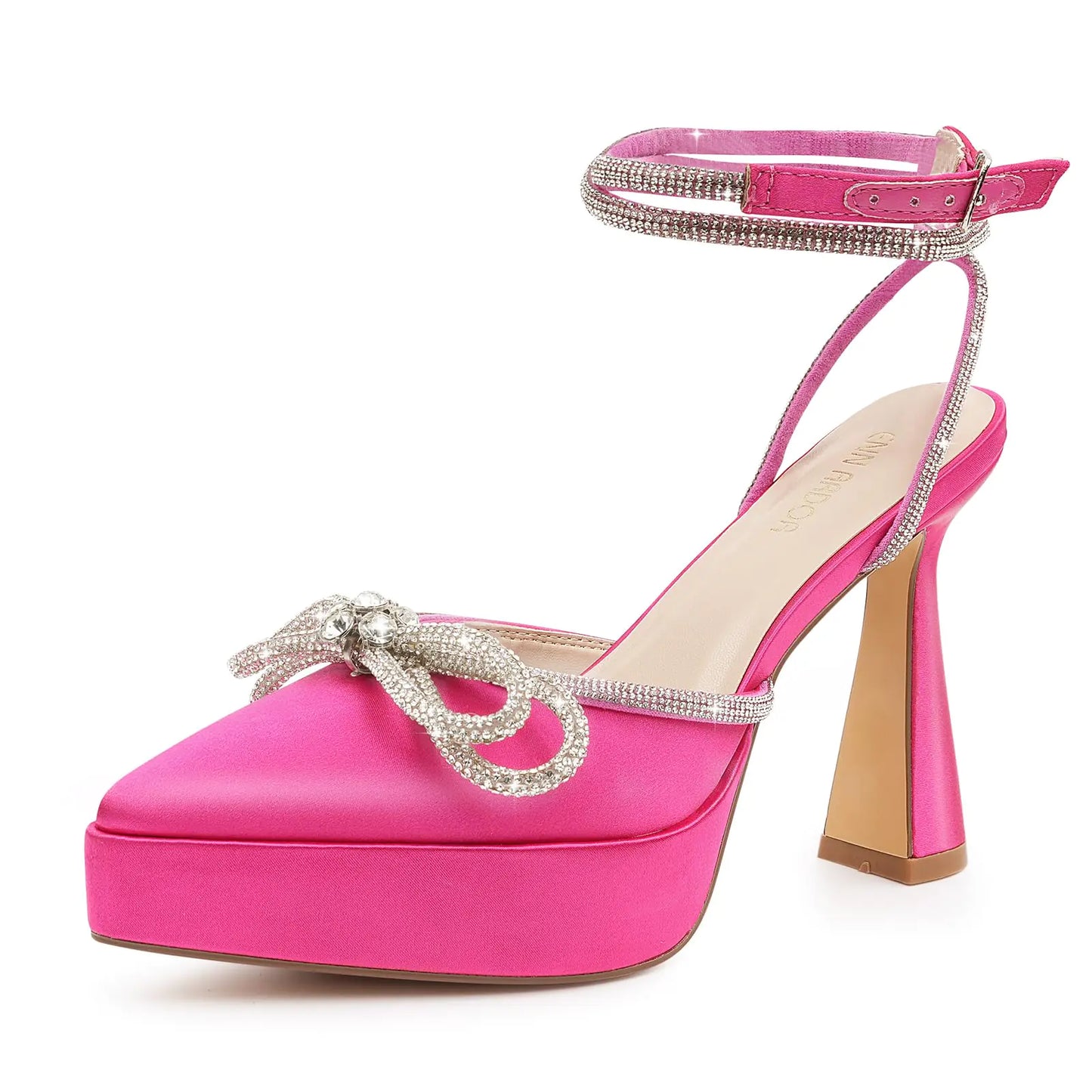 Womens Platform Heels. Ankle Strap Pointed Toe Stiletto sandals, with Rhinestones & Bow Knot. Party Pumps Shoes