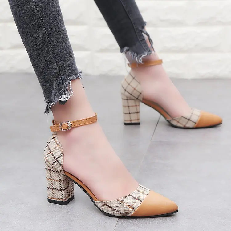 Color-Block Buckle High Heels for Women