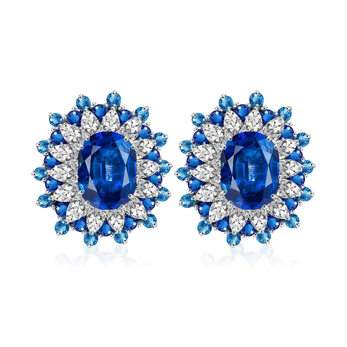 925 Sterling Silver Stud Earrings. Sapphire Flower Cubic Zirconia Earrings. Hypoallergenic Jewelry. Christmas Valentines Day Surprise for Wife Mother Girlfriend