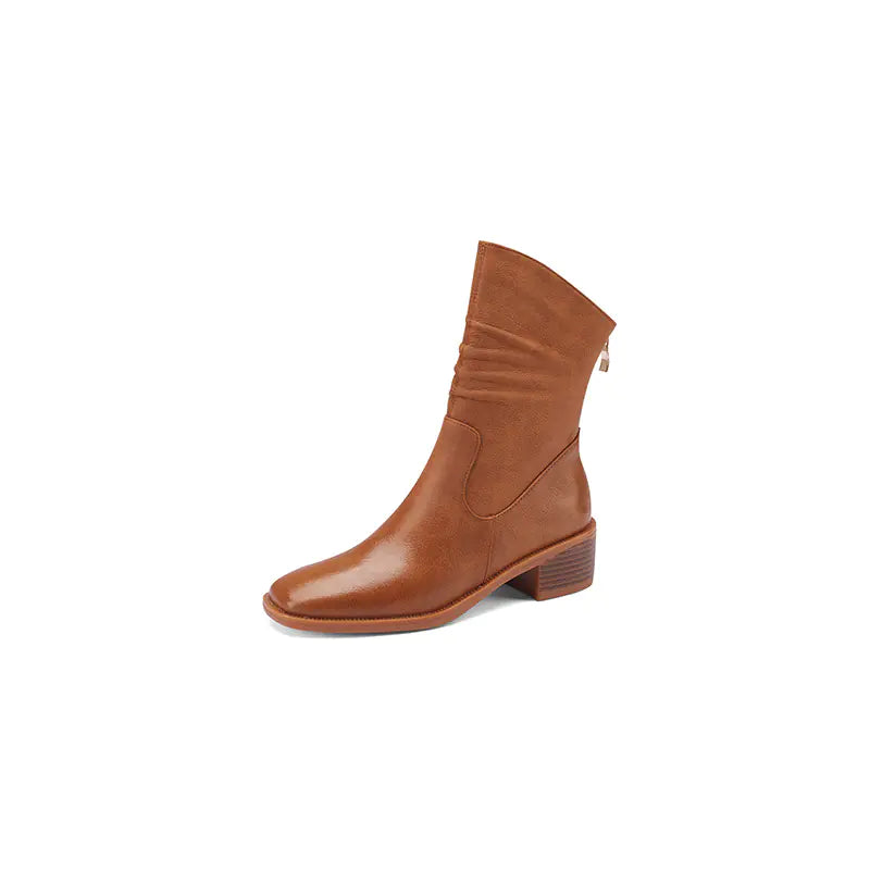 Vintage Leather Ankle Boots with Chunky Heels