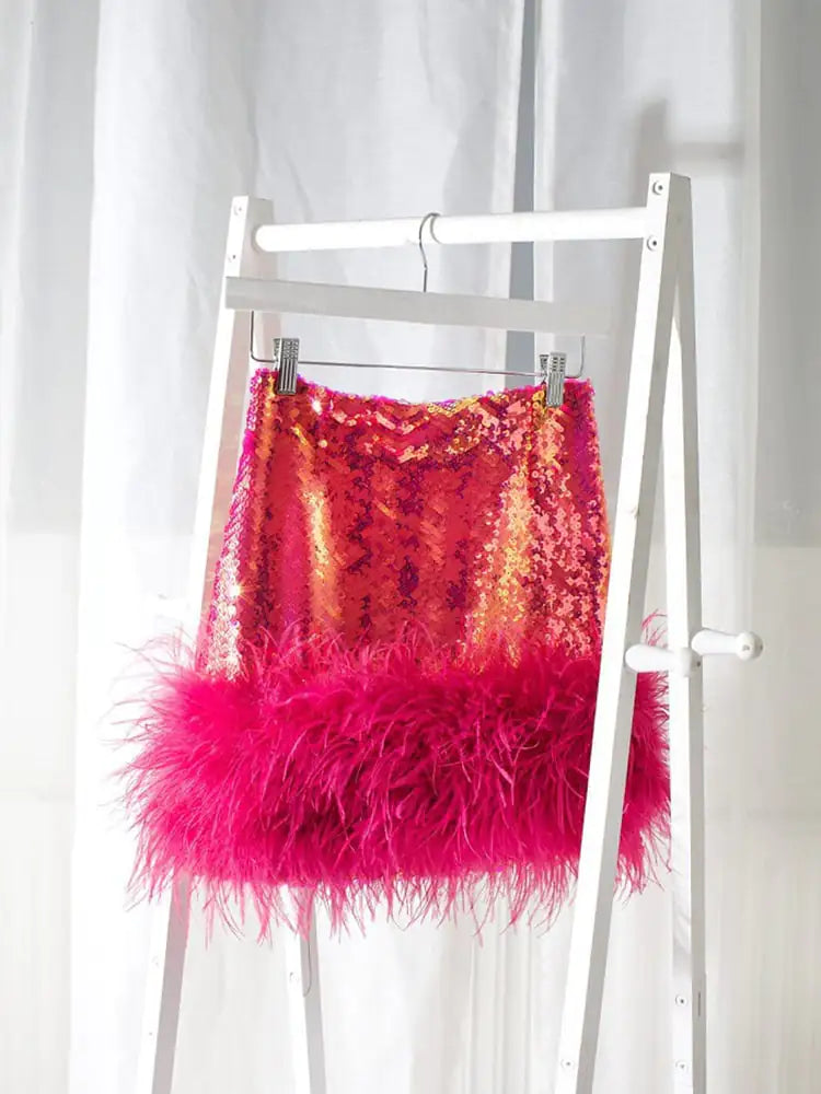 Sequin Feather Stitched Short Skirts for Summer Women