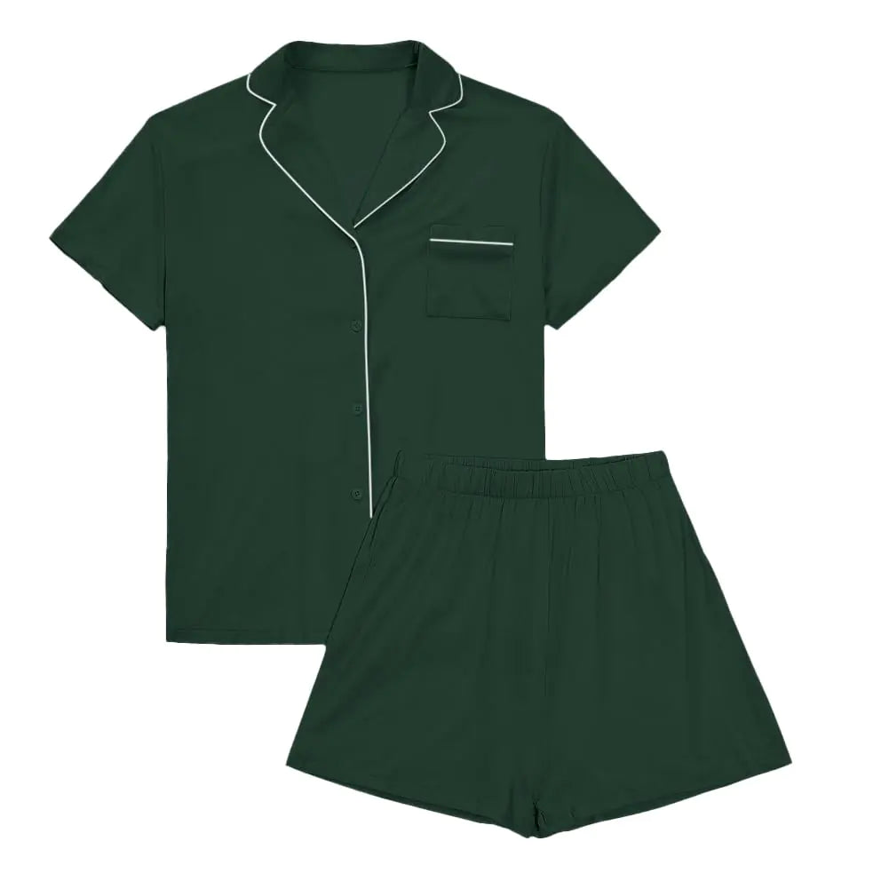Womens 2 Piece Pajamas. Short Sleeve Button Down Top and Shorts Set Loungewear Sets