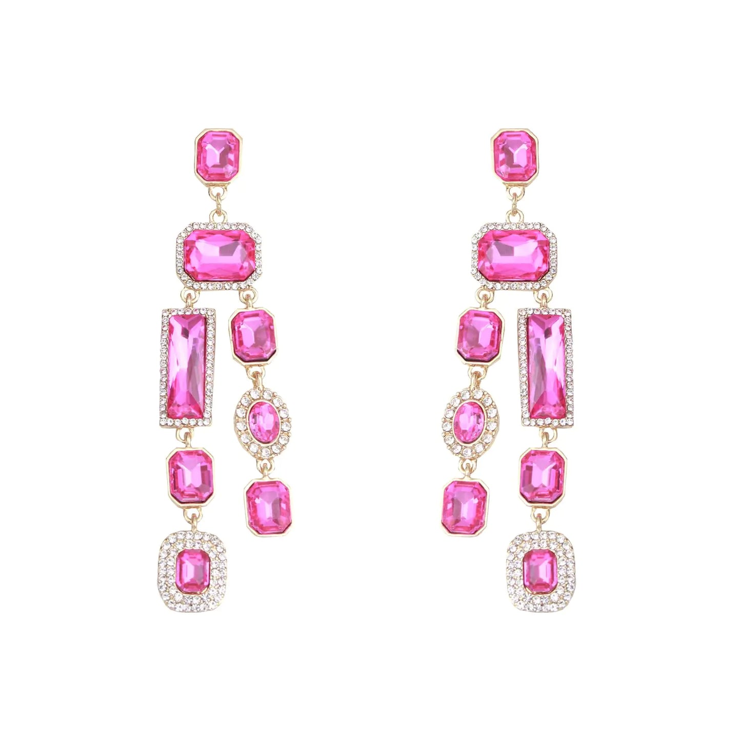 Vintage Rectangle Teardrop Chandelier Earrings. Art Deco Wedding Austrian Crystal Drop Dangle Earrings for Women, Party Prom