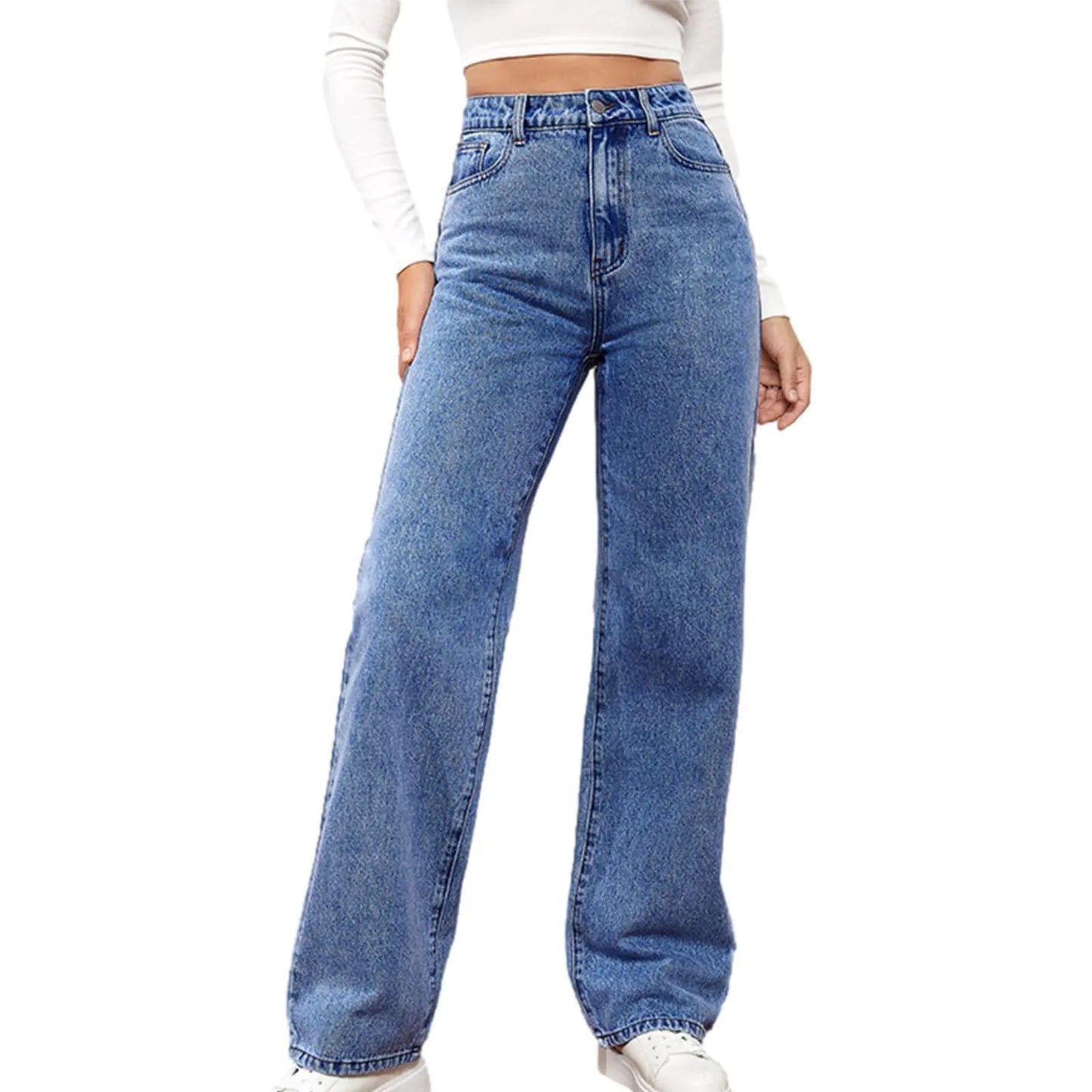 Womens Classic Straight Jeans. Casual Loose High Waist Solid Wide Leg Pants, Baggy Y2K Boyfriend Denim Pants