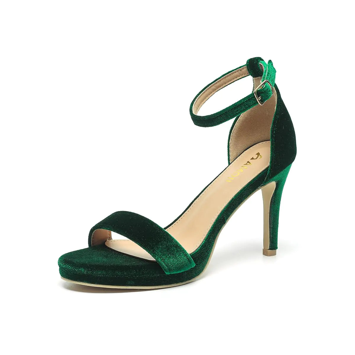 Womens 4 Inch Strappy Heels. Ankle Strap Lady Sandals 324, Velvet Green color