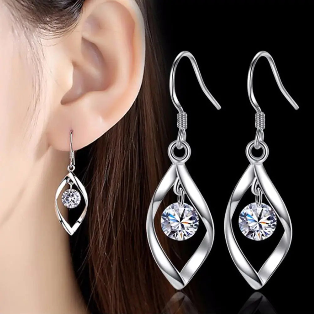 New Silver Twisted Diamond Earrings for Women