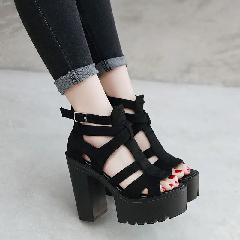 Classic High Heels with Chunky Platform and Cutouts