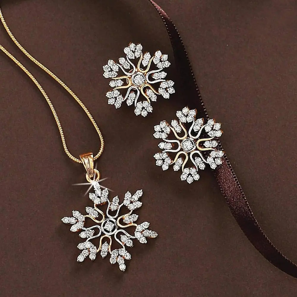 Minimalist Jewelry Set with Snowflake Necklace & Earrings