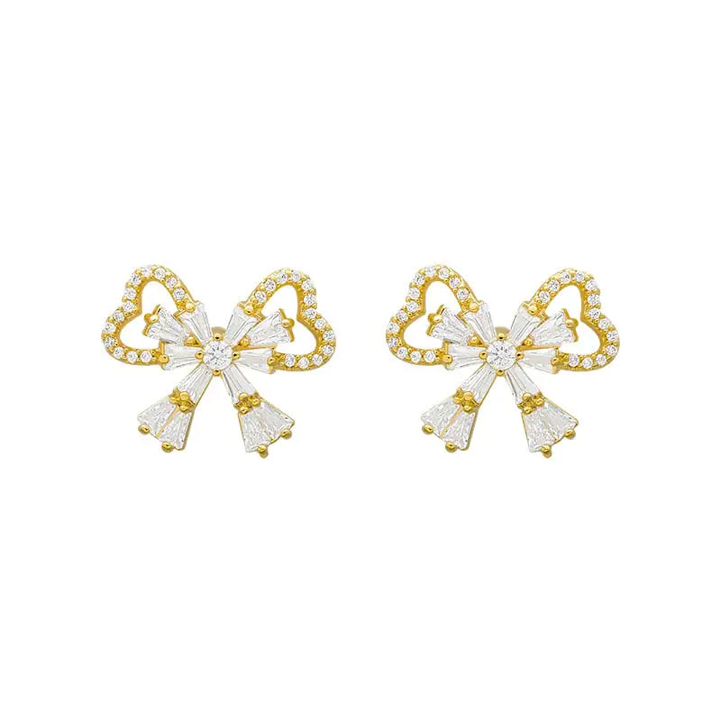 Korean Style Rhinestone Bow Earrings for Women