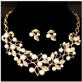 Stylish Party Earrings and Necklace with Pearls and Crystals