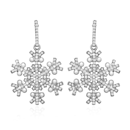 Hypoallergenic Bow Wreath Xmas Earrings. Santa Claus Dangle Earrings, Holiday Christmas Jewelry Gifts (Snowflake)