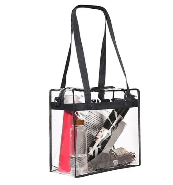 2x Clear PVC Tote Bag. Women Large Transparent Handbag Zip Purse Stadium Security
