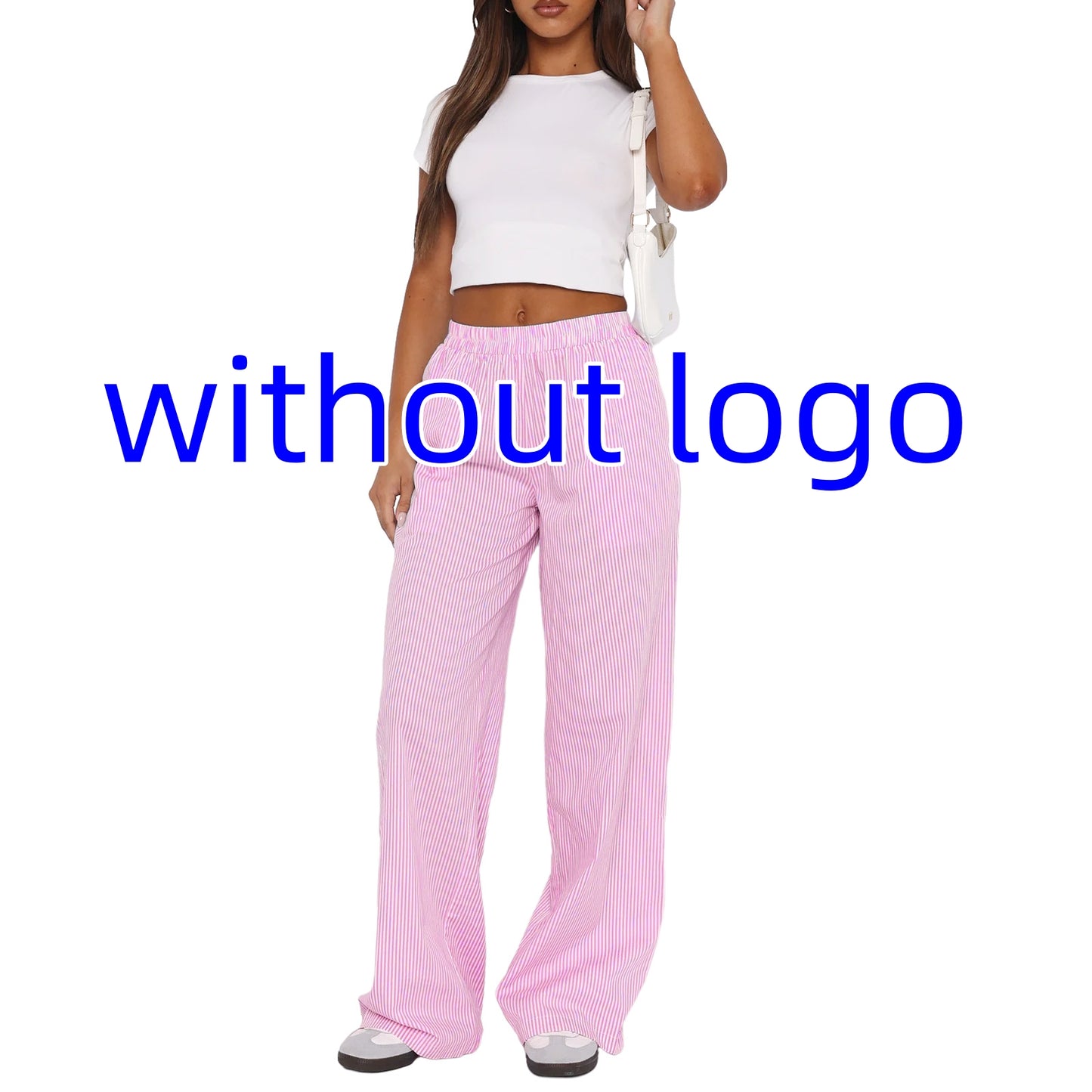 Fashion Y2K Striped Straight Trousers. Summer Elastic High Waist Wide Leg Pants For Women