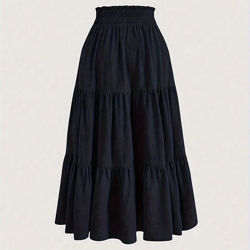 Women's Solid Color High-Waist. Knot Detail Flowy Pleated Midi Skirt - Elegant A-Line Skirt For Spring Summer