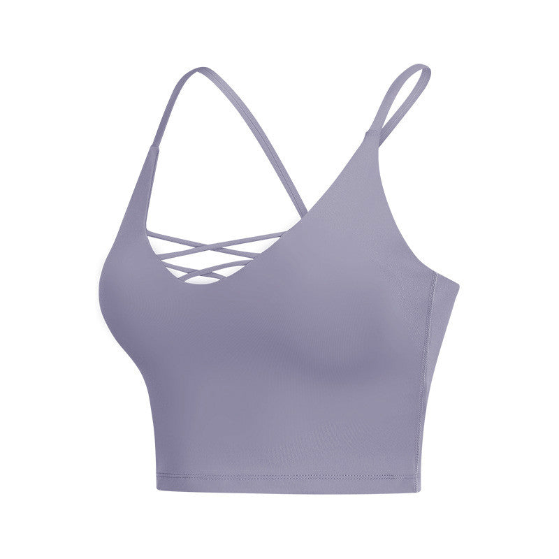 Solid Color Women's Yoga Tank Top with Cross Back