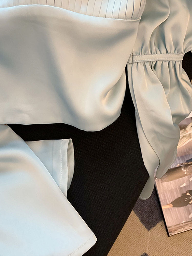 Women's Satin French Square Neck Blouse with Bell Sleeves