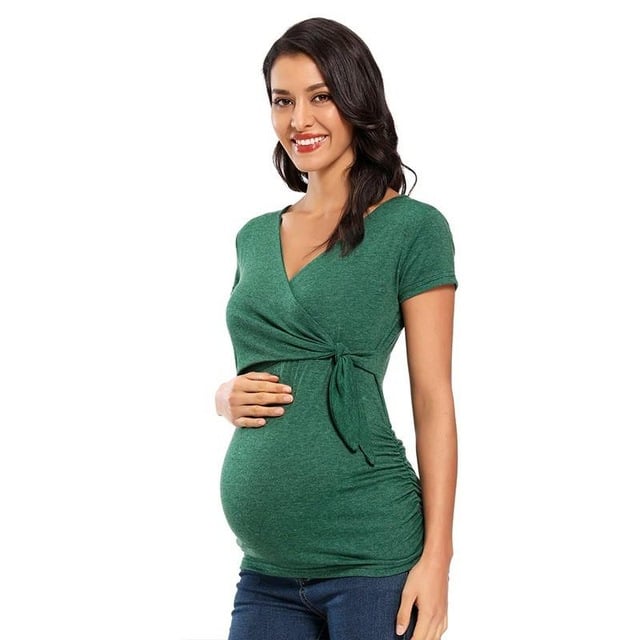 Long Sleeve V Neck Maternity Blouses and Tops