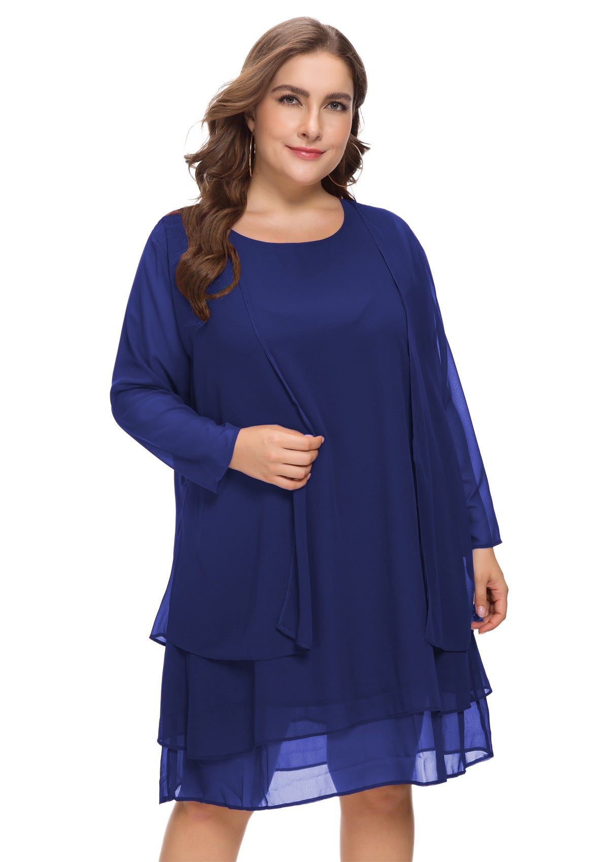 Plus Size Women's Chiffon Long-sleeved 2-piece Dress