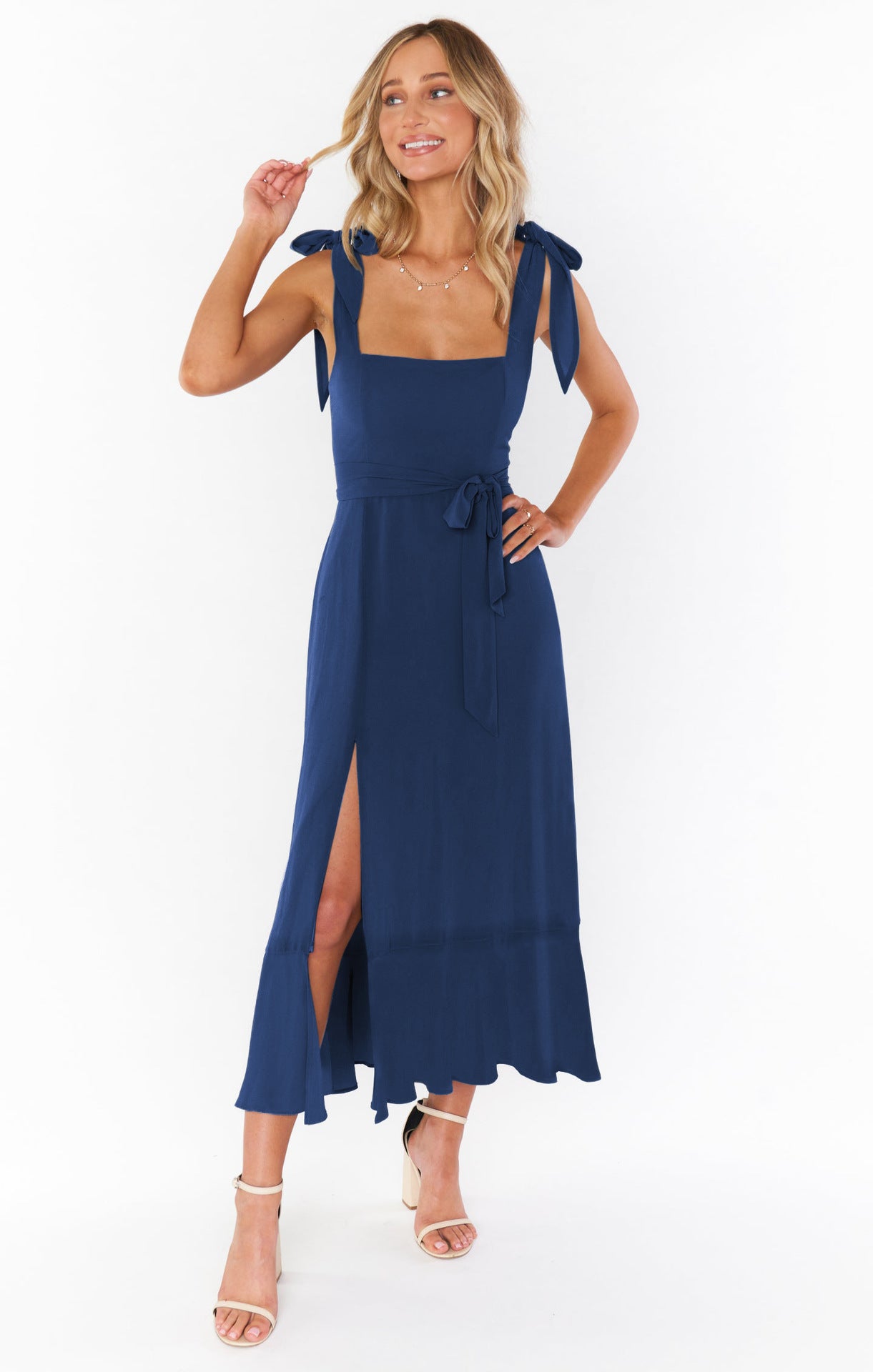 Temperament Suspender Split Dress. Lace-up Design Fashion Summer Ruffled Beach Dresses For Women