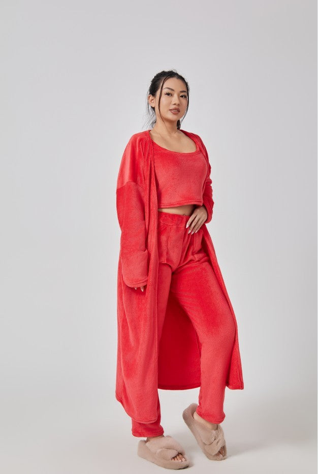 3 Piece Cozy Warm Pajama Lounge Set, Winter Dress