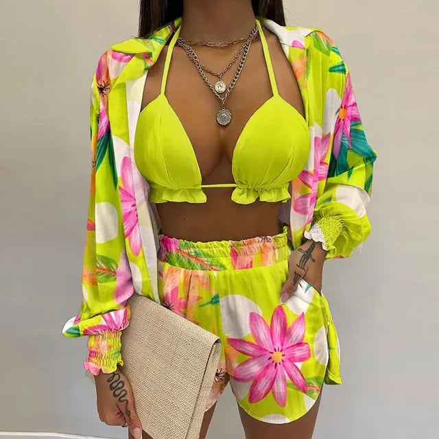 Summer Women's Sexy Three-Piece Beach Outfit