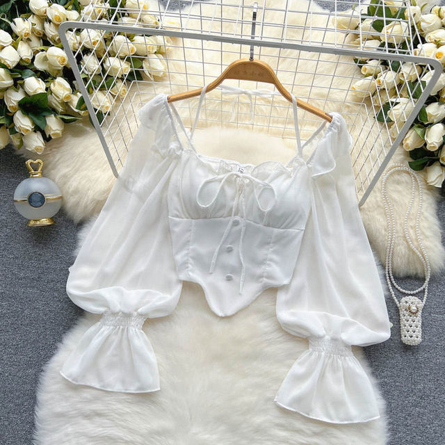 Aesthetic White Blouses for Women - Vintage Casual Tops