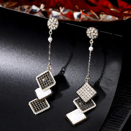 Vintage Geometric S925 Silver Long Earrings for Women
