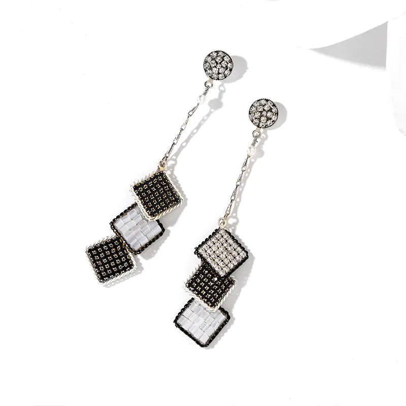 Vintage Geometric S925 Silver Long Earrings for Women