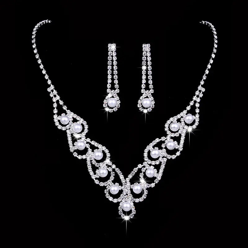 Elegant Pearl Earrings and Necklace Bridal Set