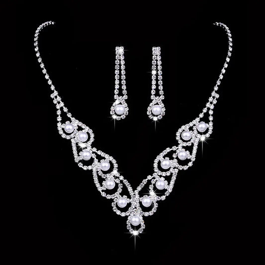 Elegant Pearl Earrings and Necklace Bridal Set