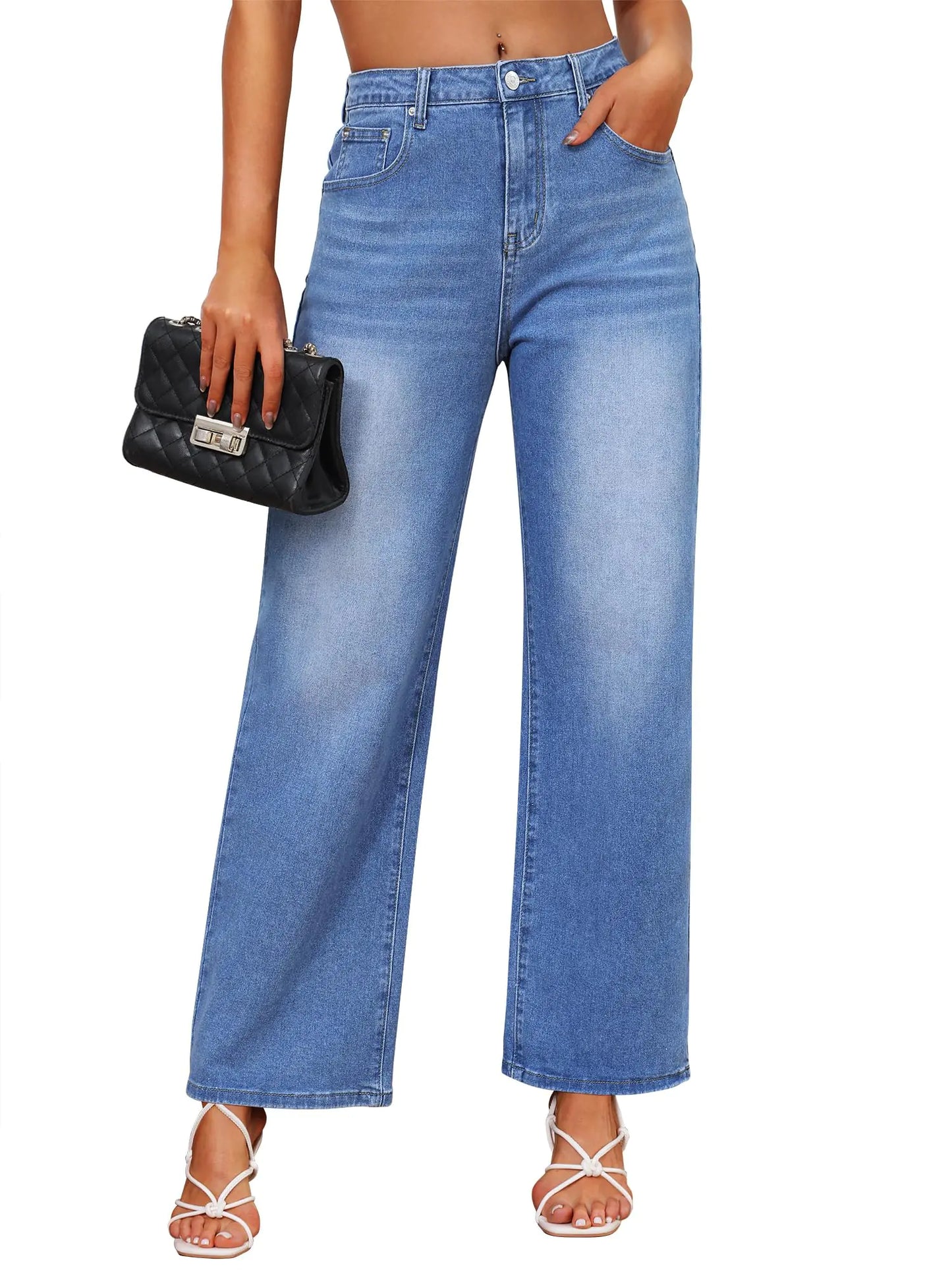 Stretchy Wide Leg Jeans for Women – High Waisted Baggy Trendy Loose Jeans, Classic 90s Denim Pants