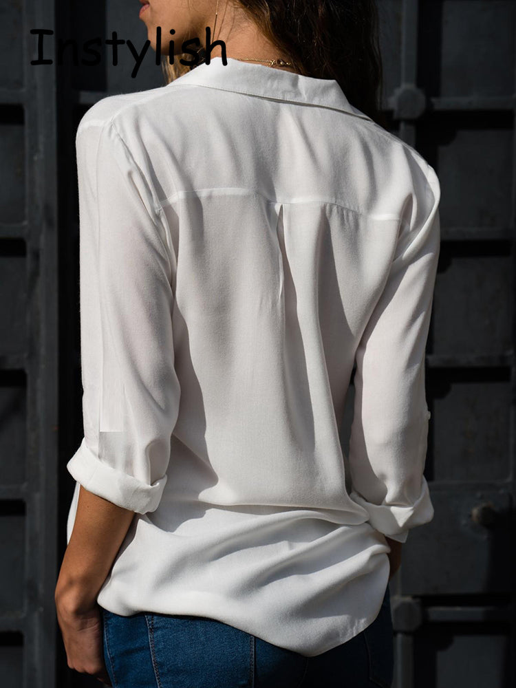 Autumn Winter Women's Long Sleeve V-Neck Blouse