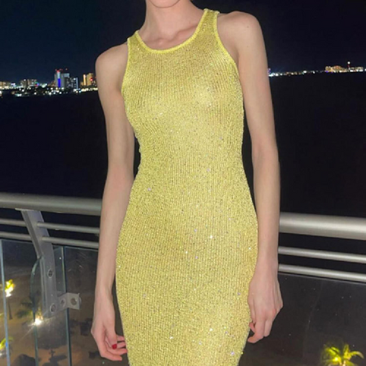 Sleeveless Sequin Knitted Bodycon Dress