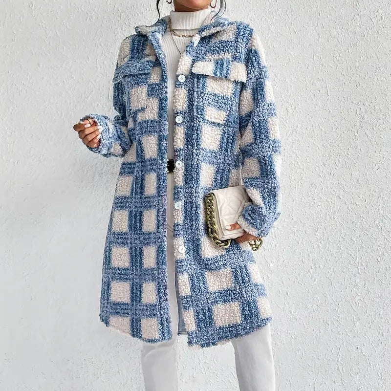 Women's Lightweight Plaid Jacket, Button Down Fleece Sweater, Long Sleeve Fall Outerwear Coat