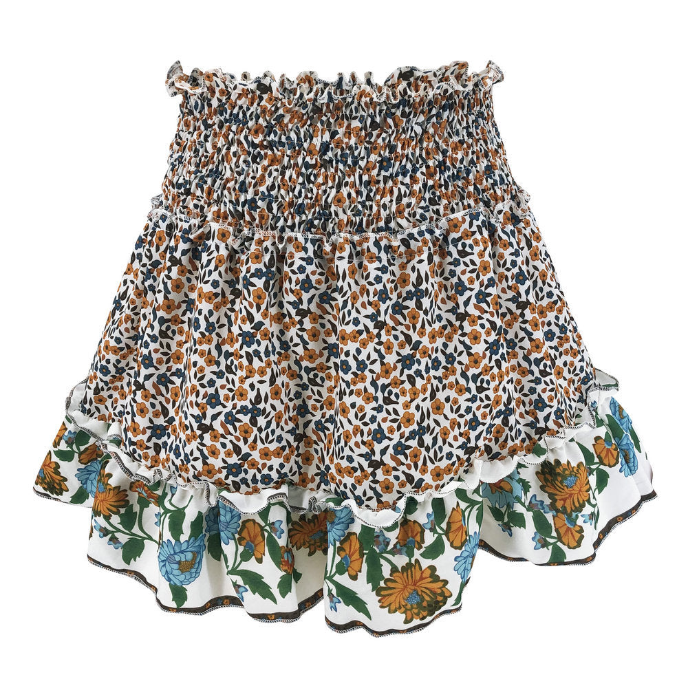 Floral Ruffled Hem Short Skirt with Patchwork Design