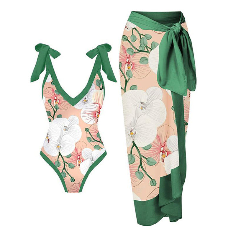 Backless Gauzy Beach Skirt Two-Piece Women's Swimsuit