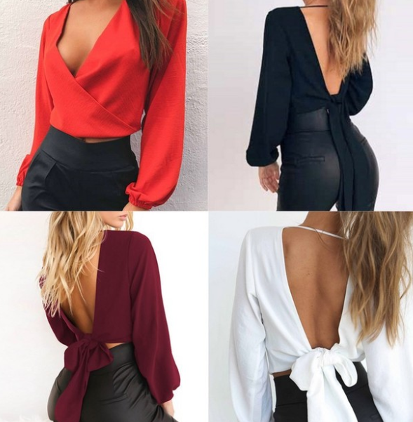 Women's Long Sleeve Chiffon Blouse with Waist Cut