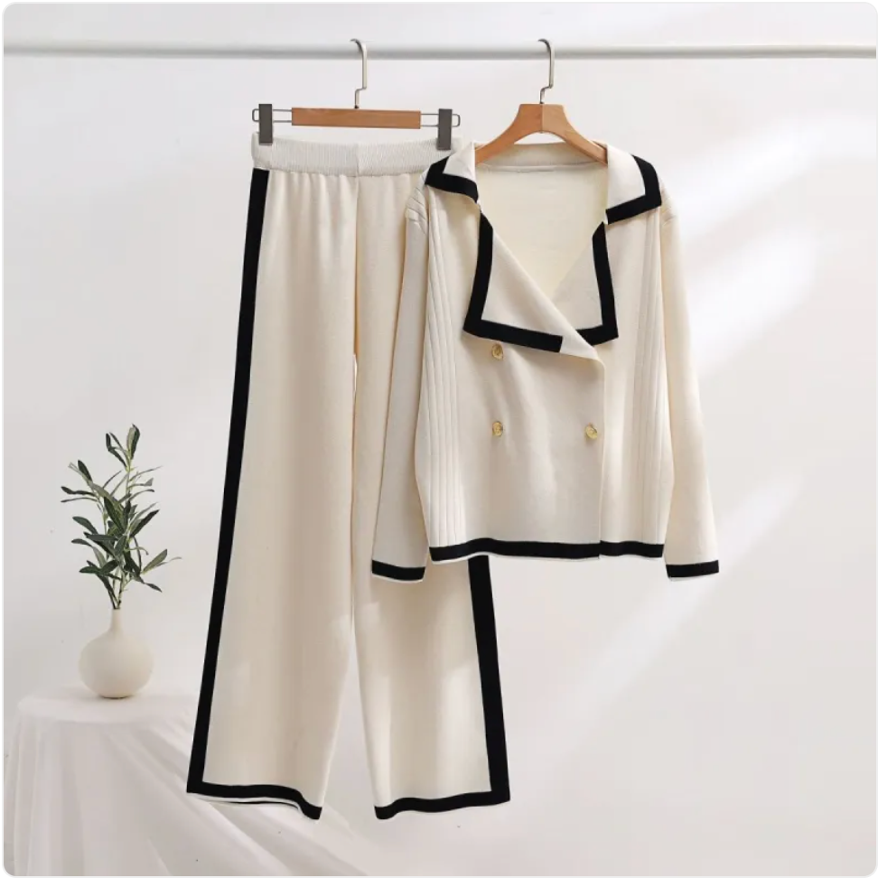 Women's Knitted Wide-Leg Pants Set