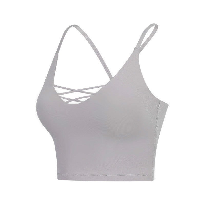 Solid Color Women's Yoga Tank Top with Cross Back