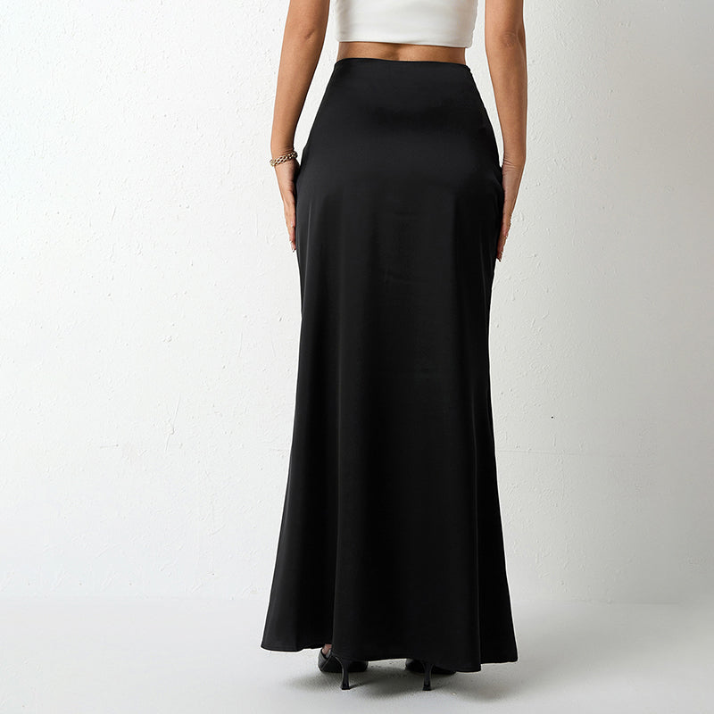 Women's Elegant Satin High Waist Skirt. Flared Midi Cocktail Party Wedding Long Skirt