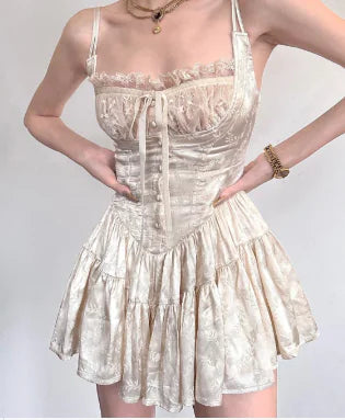 Vintage Satin Mini Dress with Lace Trim