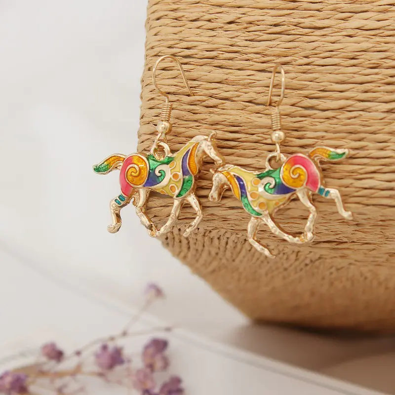 Fashionable Drip Oil Rainbow Horse Jewelry Set for Women