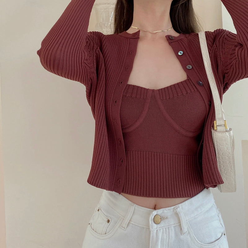 Women's 2-Piece Set: Slim Camisole & Knit Cardigan