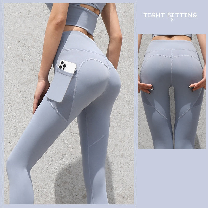 Gym Sport Seamless Leggings With Pockets . Push Up High Waist Women Fitness Running Yoga Pants.